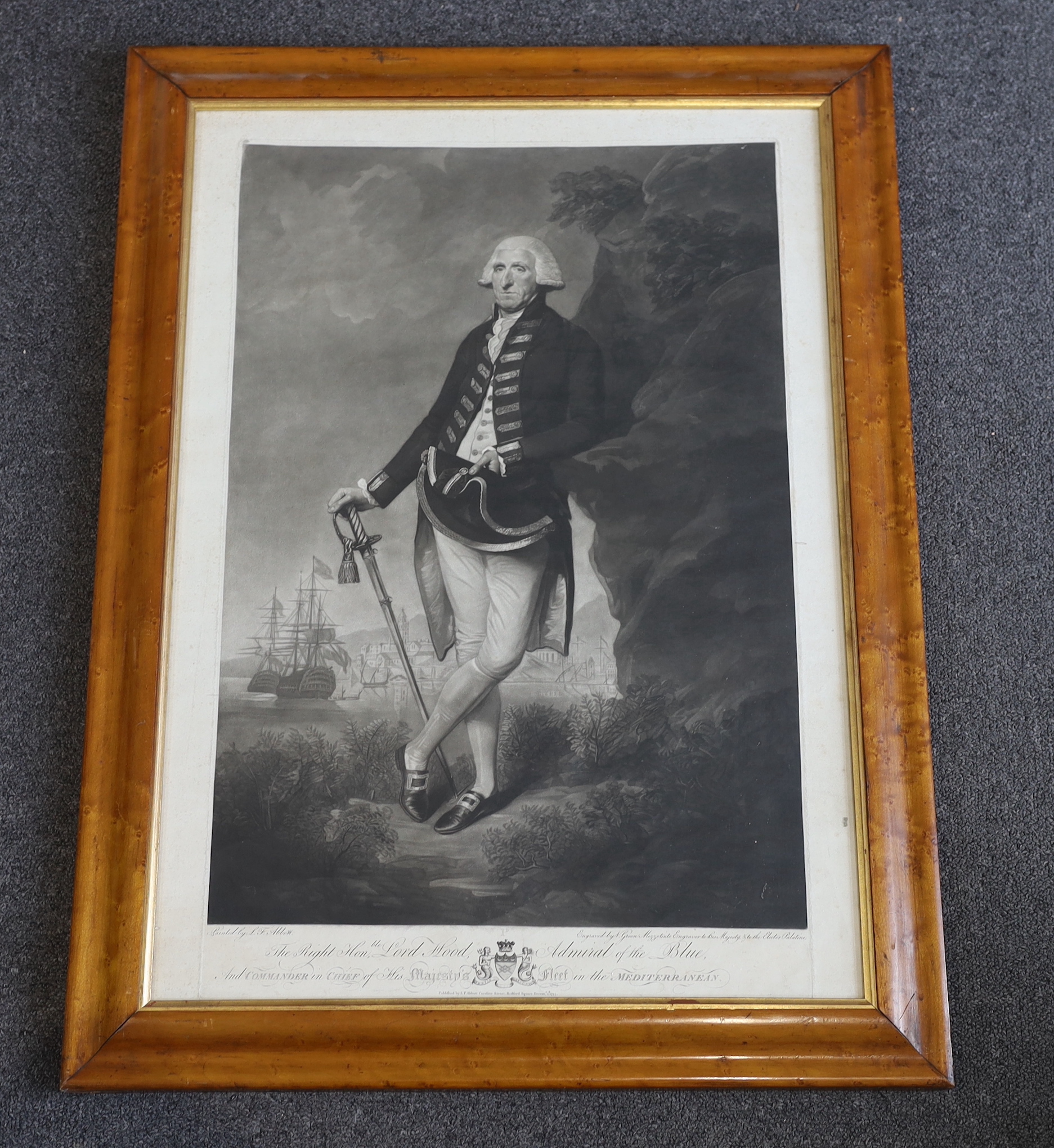 Valentine Green after Lemuel Francis Abbott, mezzotint, 'The Right Honble Lord Hood, Admiral of the Blue, And Commander in Chief of His Majesty's Fleet in the Mediterranean', published by Abbott 1795, visible sheet, 66 x